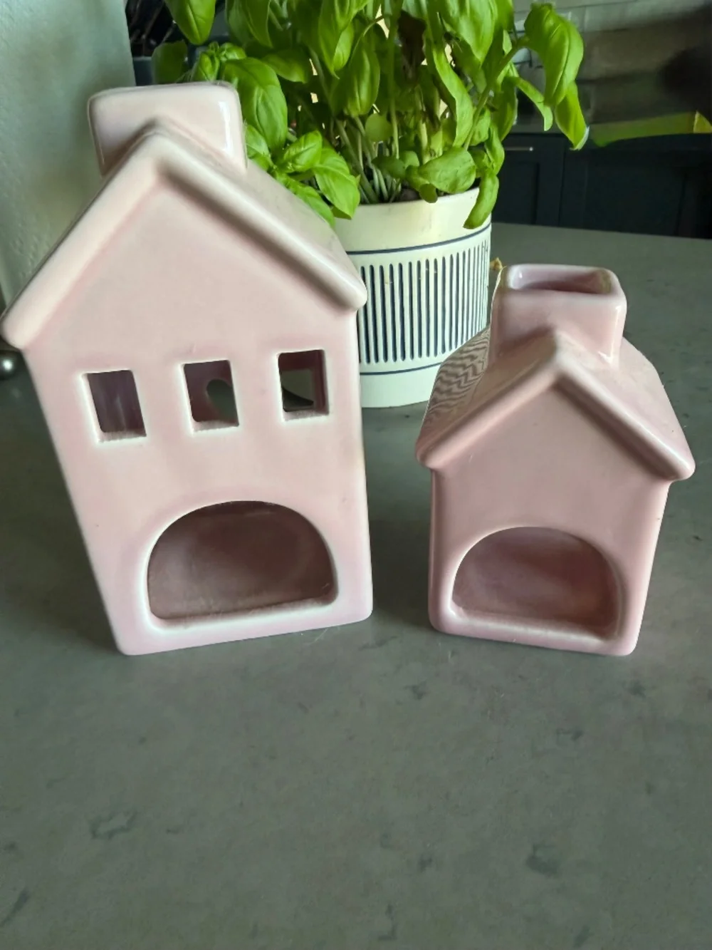 Set of two ceramic tea light holders